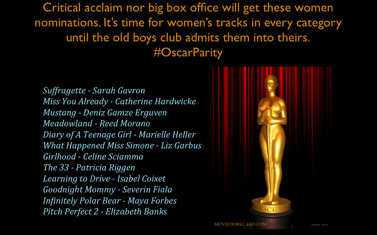 WomenNMedia's tweet photo. Until @TheAcademy is forced to watch films by and about women, this is our best hope. #AltOscarParty #OscarSoMale https://t.co/KJFmzpDE5h