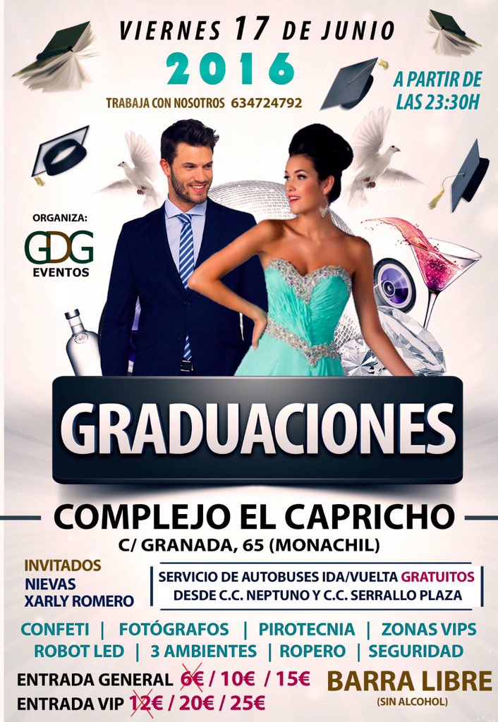Estad atentos a la #original #Fiesta de #Graduaciones en #Granada. Opción: con o sin cena , en un sitio adecuado