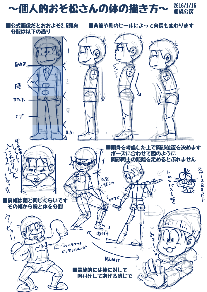 イラスト情報局 要望がありましたので おそ松さんの体の描き方 先日の顔の描き方と違って絵を描かない人には難しい部分が多いです 絵をたしなむ人向けかな まぁご参考程度に T Co Zecaeadyuf