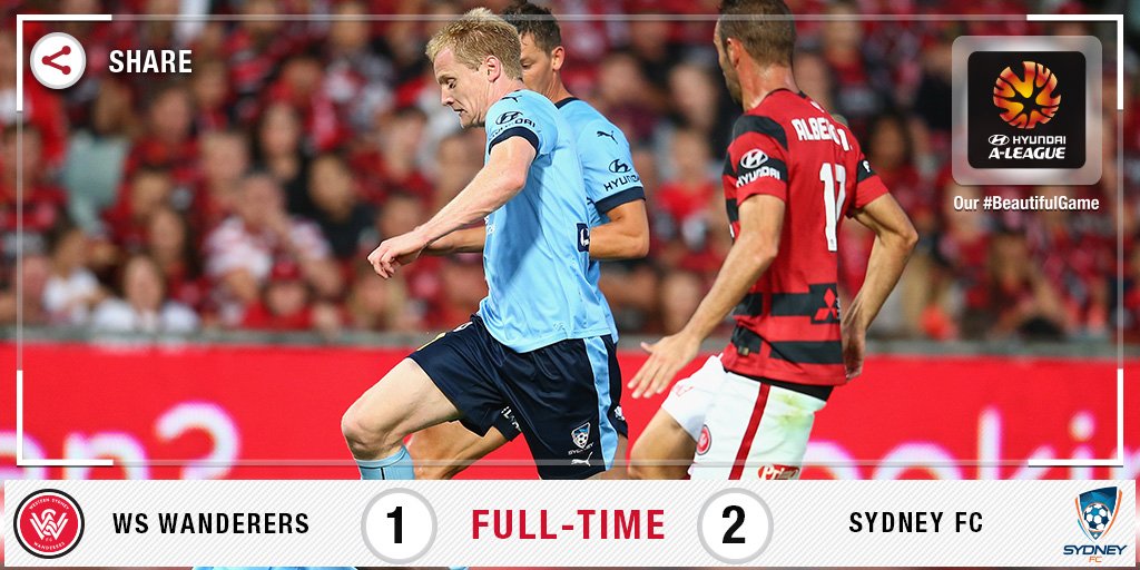FULL TIME | <a href="/SydneyFC/">Sydney FC</a> win the #SydneyDerby 2-1 thanks to a goal from <a href="/ShaneSmeltz/">Shane Smeltz</a>! #BeautifulGame