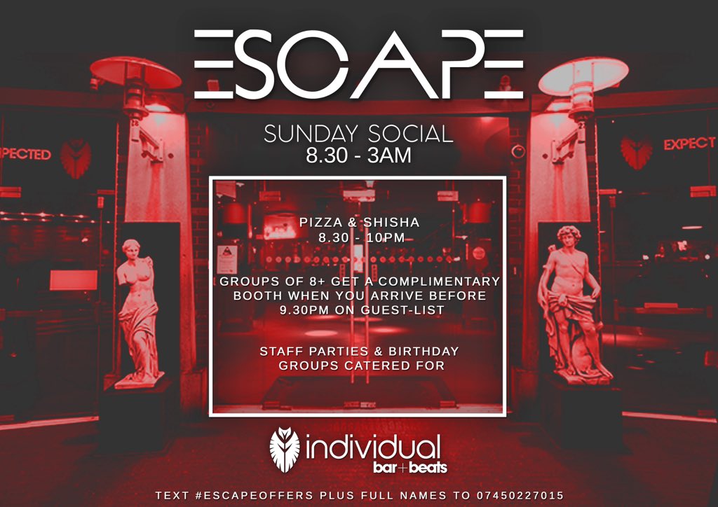 IndiBarSundays's tweet photo. Simply text #EscapeSocial to 07450227015 + full names.
£2 drinks all night. Offers for birthdays & large groups. 🍹 https://t.co/OFvpD1UwNa