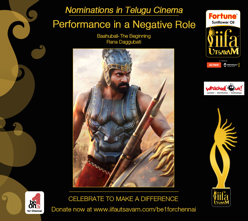 IIFAUtsavam's tweet image. .@RanaDaggubati nominated for #IIFAUtsavam #NegativeRole #Telugu
#Be1forChennai Donate at bit.ly/Be1forChennai