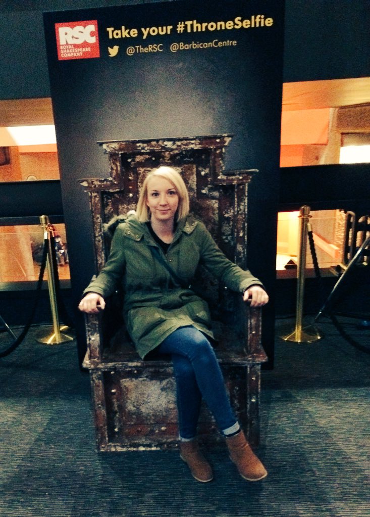gingergirlalex's tweet photo. Having a great day watching the Henry IVs @BarbicanCentre @TheRSC. Here is my #ThroneSelfie https://t.co/GrHDgsYGz0