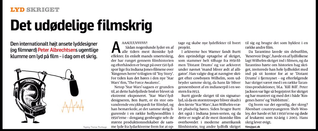 lydrummet's tweet photo. Min seneste filmlydklumme i @politiken handler om filmskriget over dem alle: Wilhelm! #dkaudio https://t.co/968unxf3yJ
