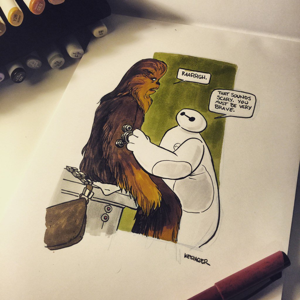 briankesinger's tweet image. The resistance has the best medical droids in the galaxy. #starwars #bigherosix #baymax #chewbacca #copicmarkers