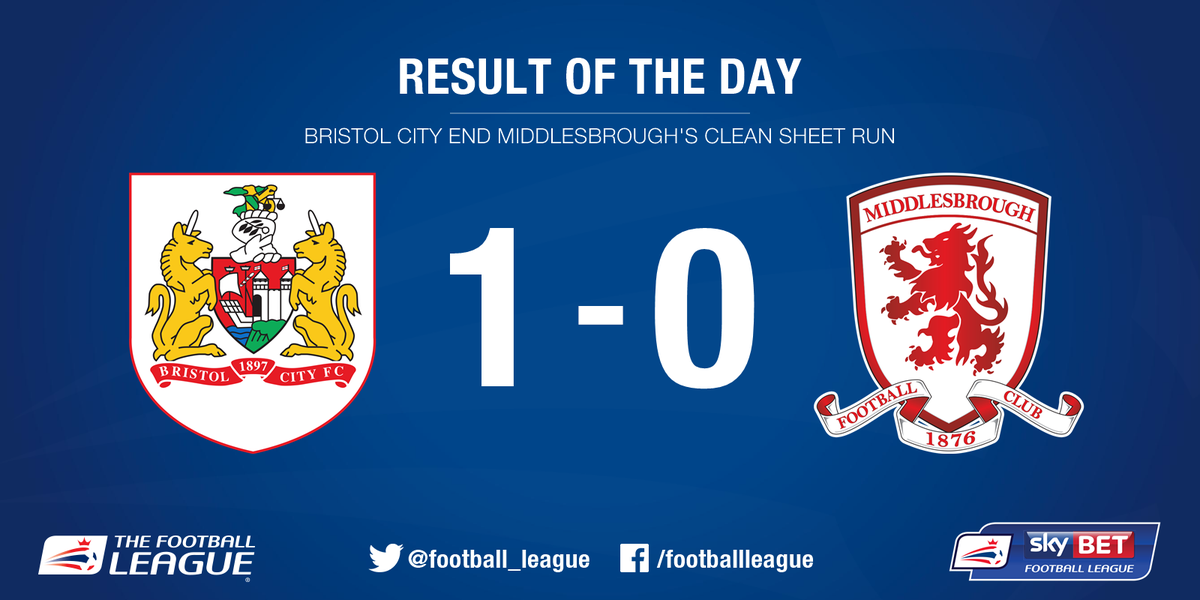 EFL's tweet photo. RESULT OF THE DAY: @bcfctweets capped a tough week by becoming the first side to score against @Boro since Nov 7th. https://t.co/nbGVWUfvlS