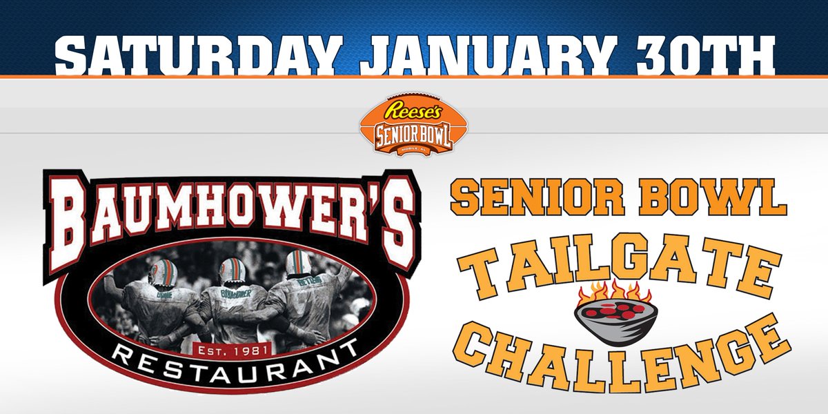 Baumhowers's tweet photo. Who's up for #SeniorBowl #TailgateChallenge?
#EntryForms Daphne&Mobile Baumhower's or online https://t.co/3EbYYuDR3X https://t.co/13PT5rp3OQ
