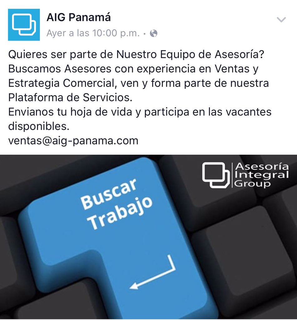 AIGPanama's tweet photo. Oferta Laboral. https://t.co/fkPefDkXCH