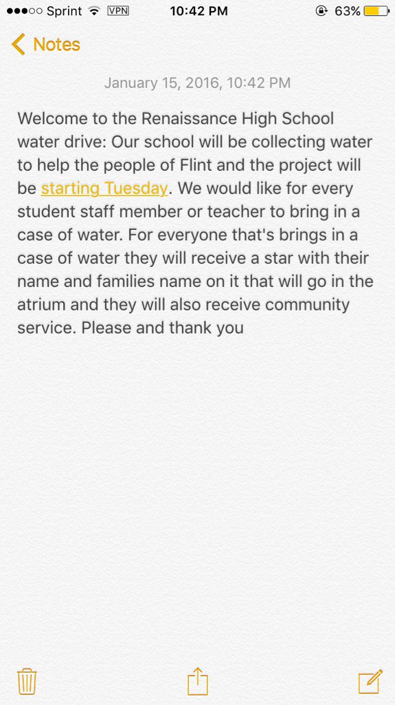 rhssenate's tweet photo. Starting Tuesday, let's help save lives in flint! https://t.co/74e37pcaKv