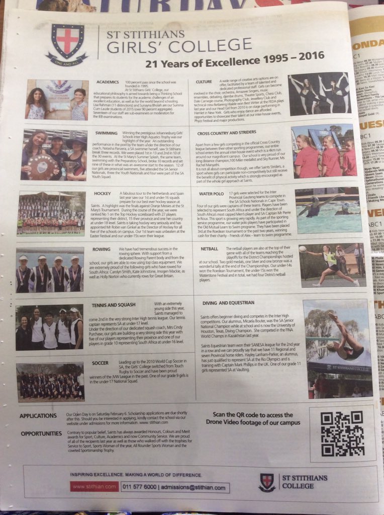Guess which school is on the front page and the back page of the Saturday Star school sport? We are! #SaintsSpirit