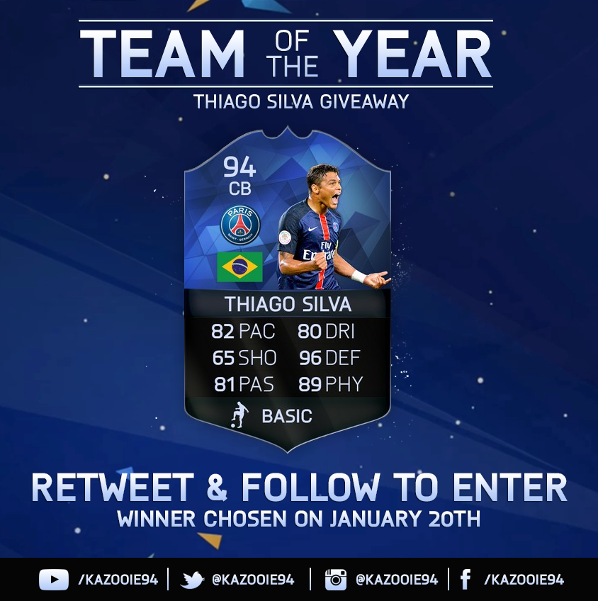 Kazooie94's tweet photo. Retweet &amp; Follow for a chance to win #TOTY Thiago Silva! https://t.co/3A1Q50ldk2