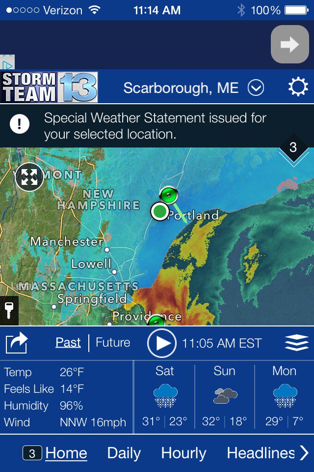 Good news? Rain/snow line just OFF shore rather than ON shore so less ice threat. Bad news? More to shovel. #mewx