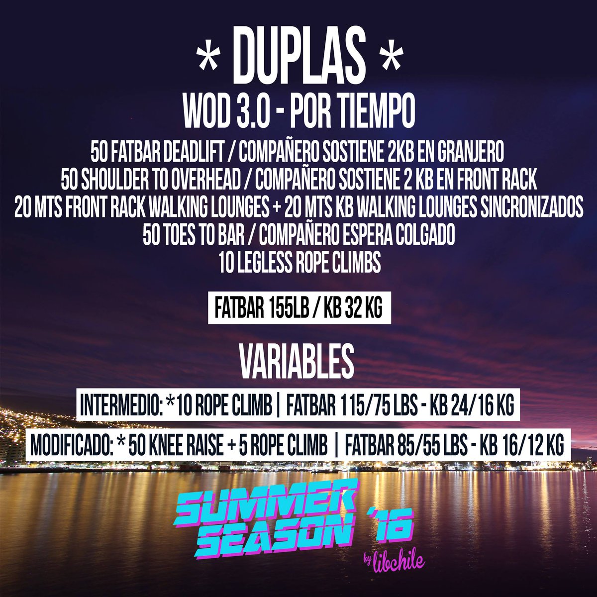 LigaInterBox's tweet photo. WOD 3 DUPLAS "Summer Season by LIB Chile 2016" @ReebokChile @FireInsideLA @CompressportChi @spidertechchile https://t.co/usZAlZfNIZ