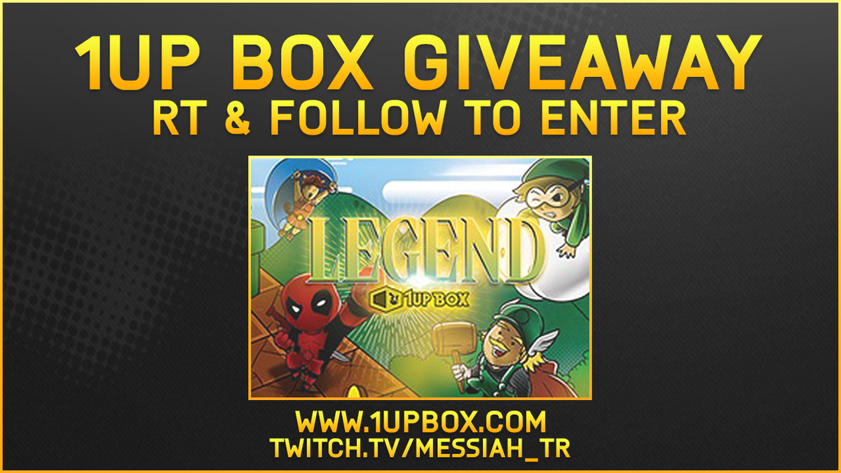 JANUARY 1UP BOX GIVEAWAY 

want to win a january box of legend goodies 

Retweet to enter must be following
