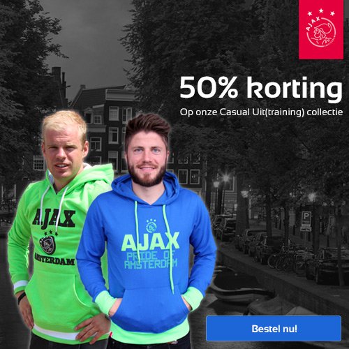Ajax1nl's tweet photo. De Ajaxshop geeft je nu maar liefst 50% korting op de casual collectie! https://t.co/bygvzRnCfX https://t.co/9ypsPKP7Ry