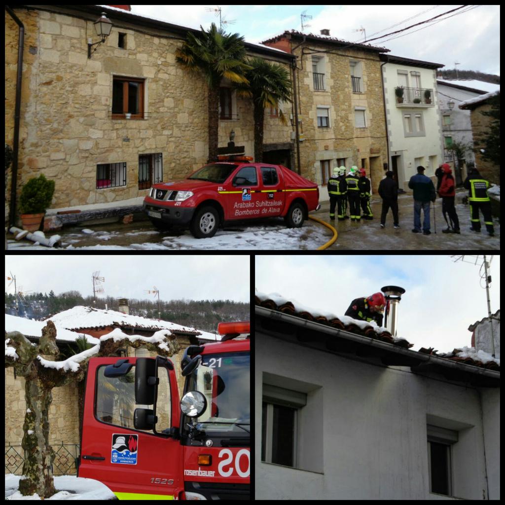 BomberosEuskadi's tweet photo. #incendio de chimenea en #Bajauri (Treviño). Bombero #UCEIS Campezo y Bomberos Gasteiz en el lugar https://t.co/kKLVYZocbW