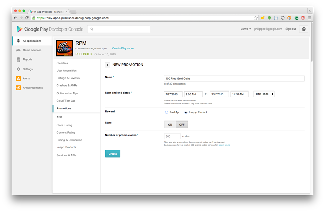 Create promo codes for your apps and in-app products in the Google Play Develo.. puls.ly/bYa2Gg #tech