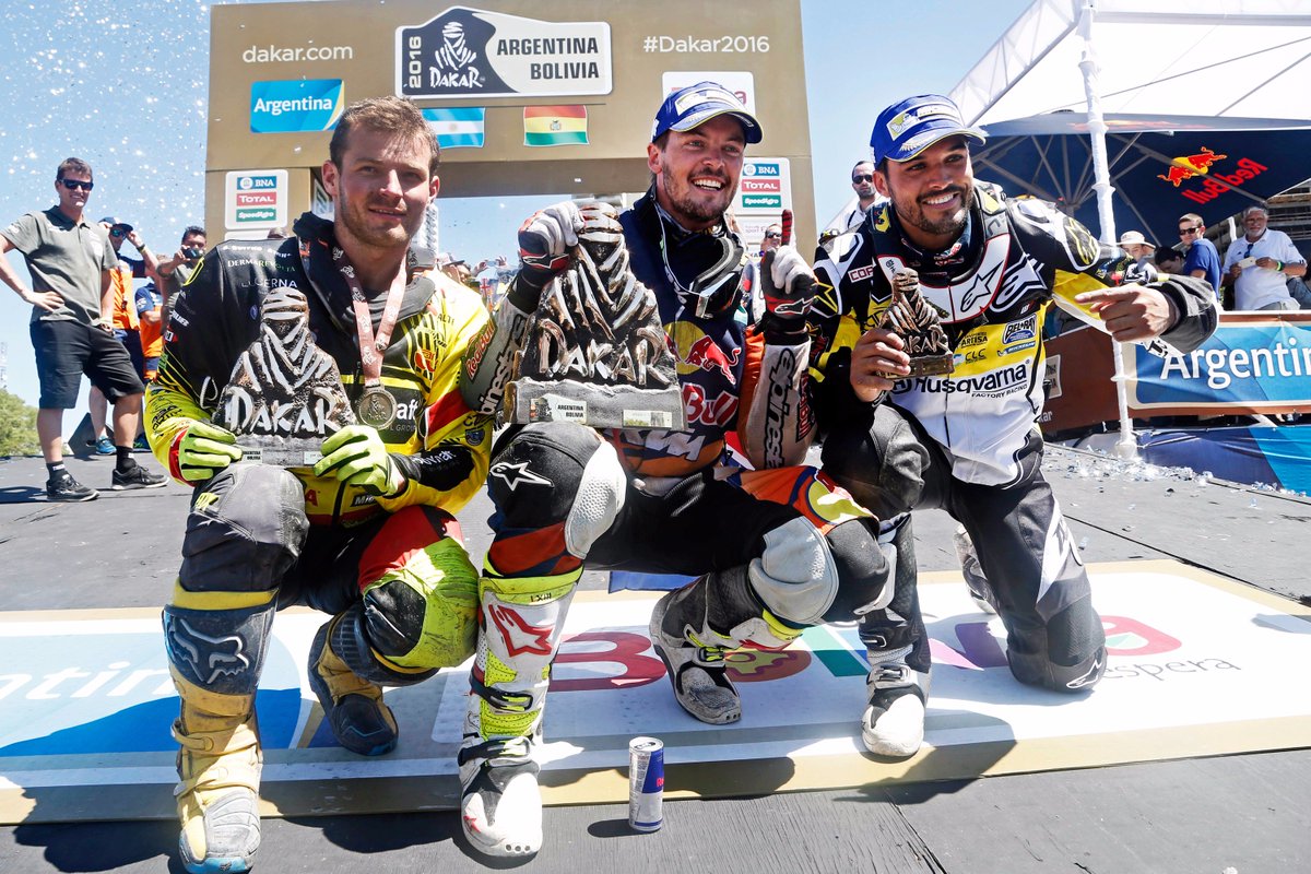 🏆 #Dakar2016 - OFFICIAL PODIUM - BIKES 🏆
1. <a href="/tobyprice87/">Toby Price</a> 
2. <a href="/stefansvitko/">Stefan Svitko</a> +39'41"
3. <a href="/quintanilla102/">PABLO QUINTANILLA</a>  +48'48"