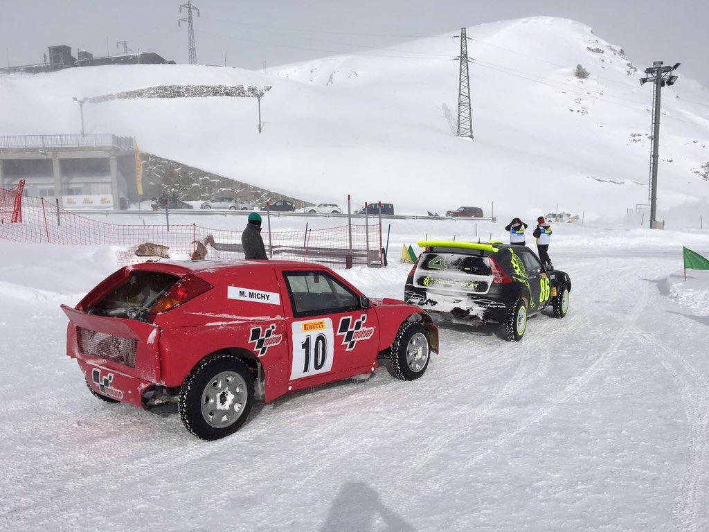 MotoGP's tweet photo. Just a few familiar faces competing in the G Series in Pas de la Casa, Andorra today! #OffSeasonAntics #Brrr 🗻❄️🚗💨 https://t.co/gZUH9COKrn