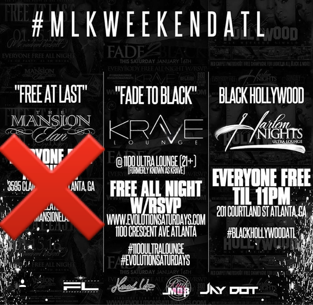 JayDotFLE's tweet photo. 1 DOWN.. 2 MORE TO GO!
#MLKweekendATL
TONIGHT: #Fade2Black @ KRAVE!
TMRW (SUN): #BlackHollywoodATL @ HARLEM NIGHTS https://t.co/23rcmEduAa
