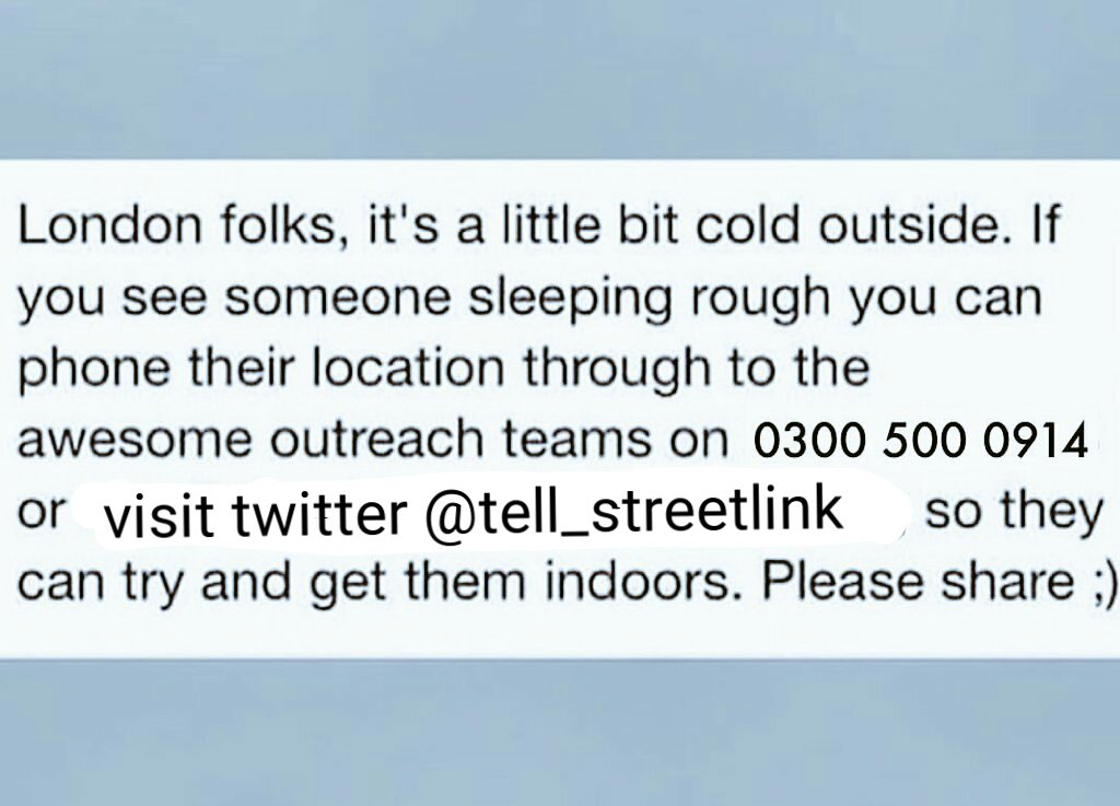 Updated twitter address for reporting the #homeless in #London. Number is correct!
Please RT! Important! 👮👍