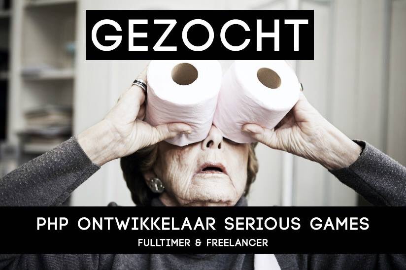 Gezocht PHP'er serious games! 
De gouden tip krijgt high 🖐van ons hele team + etentje voor 2
bit.ly/1nq7KeA