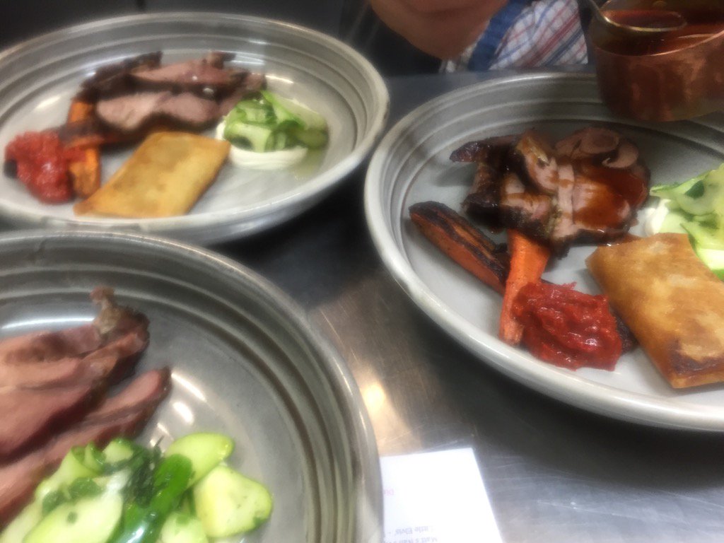 Wood Roasted Lamb, Carrots and Harissa, with Labne and a salad of our Home Grown Zucchini. #Fitzroy #sundayroast