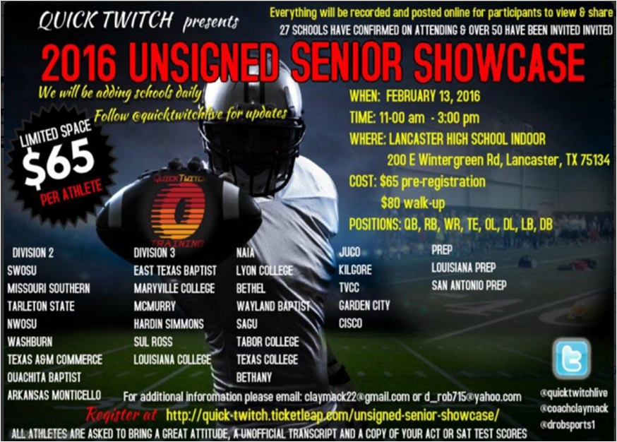 bwatson06271883's tweet photo. Football Showcase For Seniors That Are Still Looking For A School In Texas!
#NCSA #Recruiting #Football https://t.co/TJKB5d4kq0