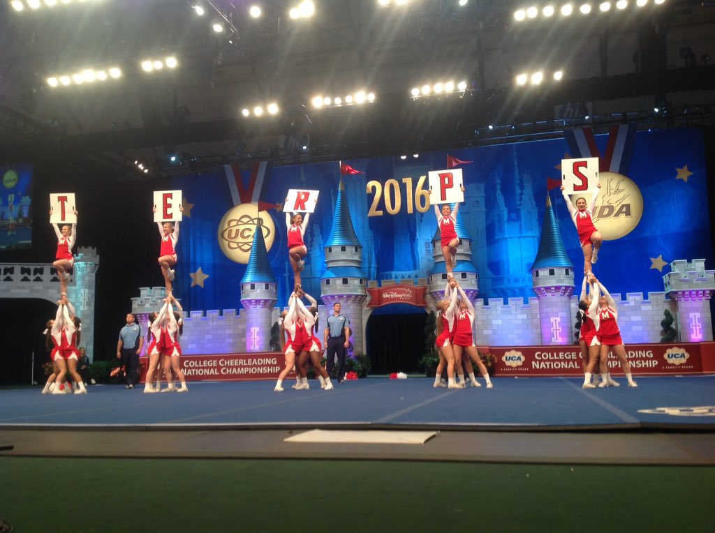 UCAupdates's tweet photo. Clean arabesque double downs and a crowd effective cheer from @MarylandCheer! #UCAnationals https://t.co/NDP90dG7eB