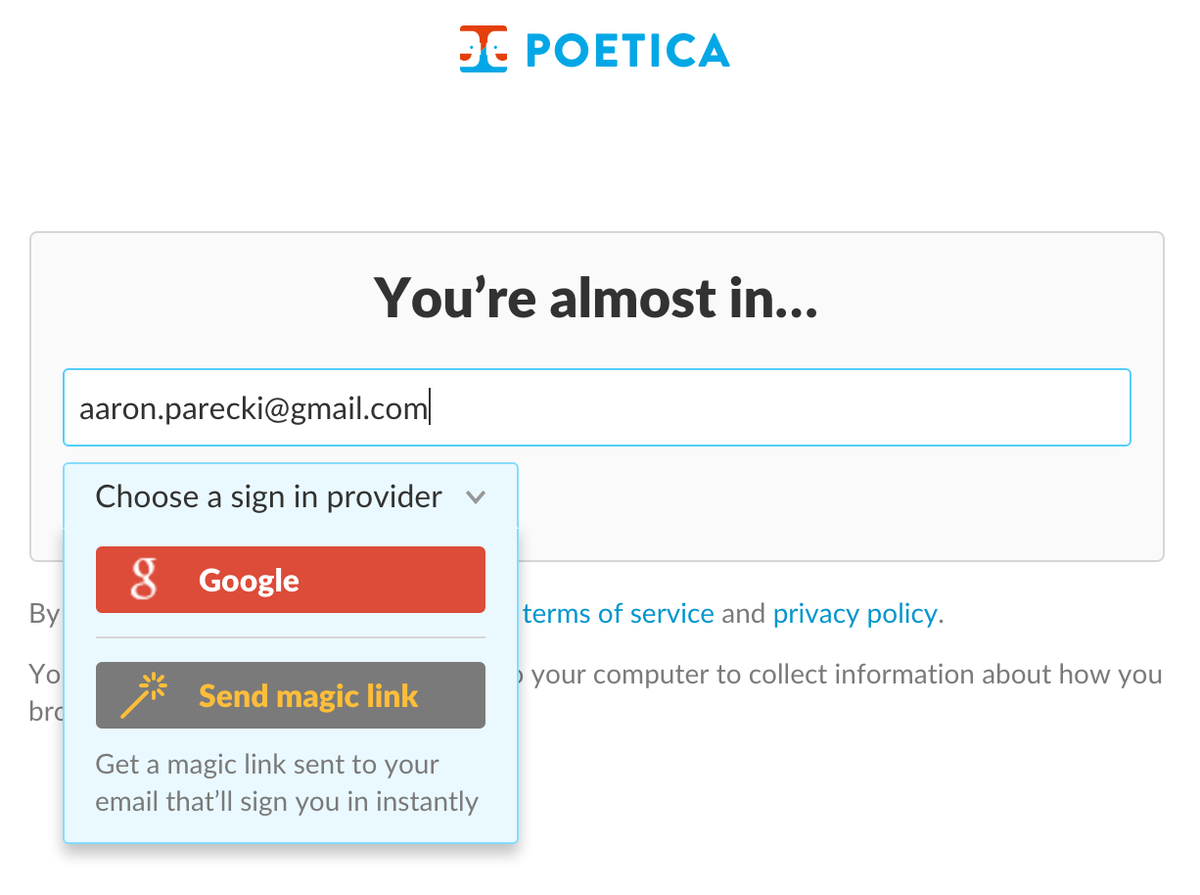 aaronpk's tweet photo. Now that @MozillaPersona is shutting down, the only good way to do email-based login is how @poetica does it. https://t.co/o3ejRZbjMp