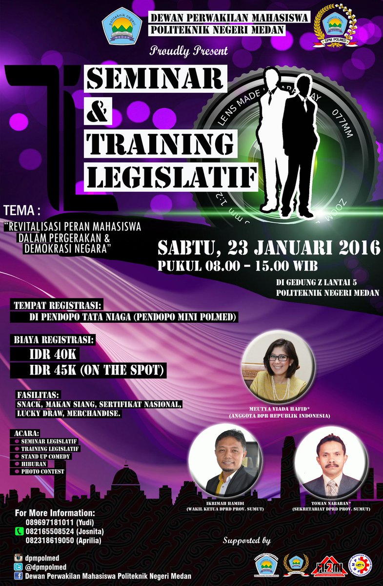 dpmpolmed's tweet photo. H-6 Seminar &amp; Training Legislatif DPM POLMED. Yuk ikut dan jgn lupa daftar segera. Viva Legislativa! #STLDPMPOLMED https://t.co/ZcVgycMHEl