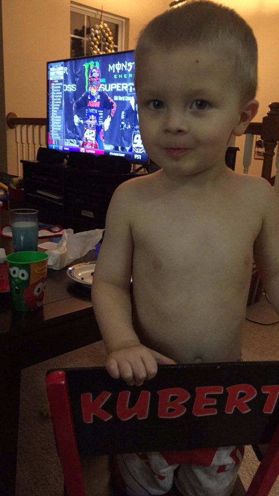 KaylaKubert's tweet photo. Little Trey watching supercross race 2! #SXonFOX #FS1 #ILoveDirtBikes https://t.co/Gm96ljMw3T