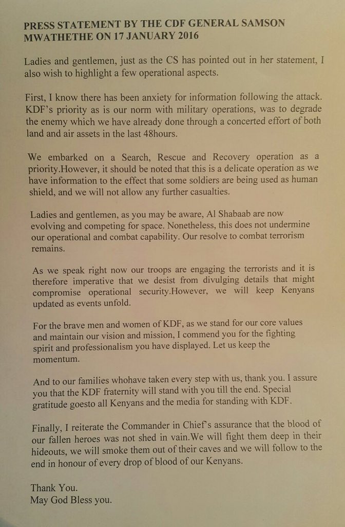 InteriorKE's tweet photo. Statement by CDF #Mwathethe on KDF security ops. #SecureKE #IStandWithKDF https://t.co/GRq8qR3cIo