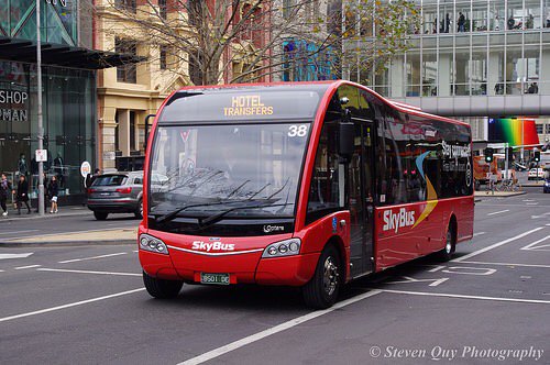 One of Skybus's fleet of seven Optare Solo's servicing their customers in Melbourne CBD.