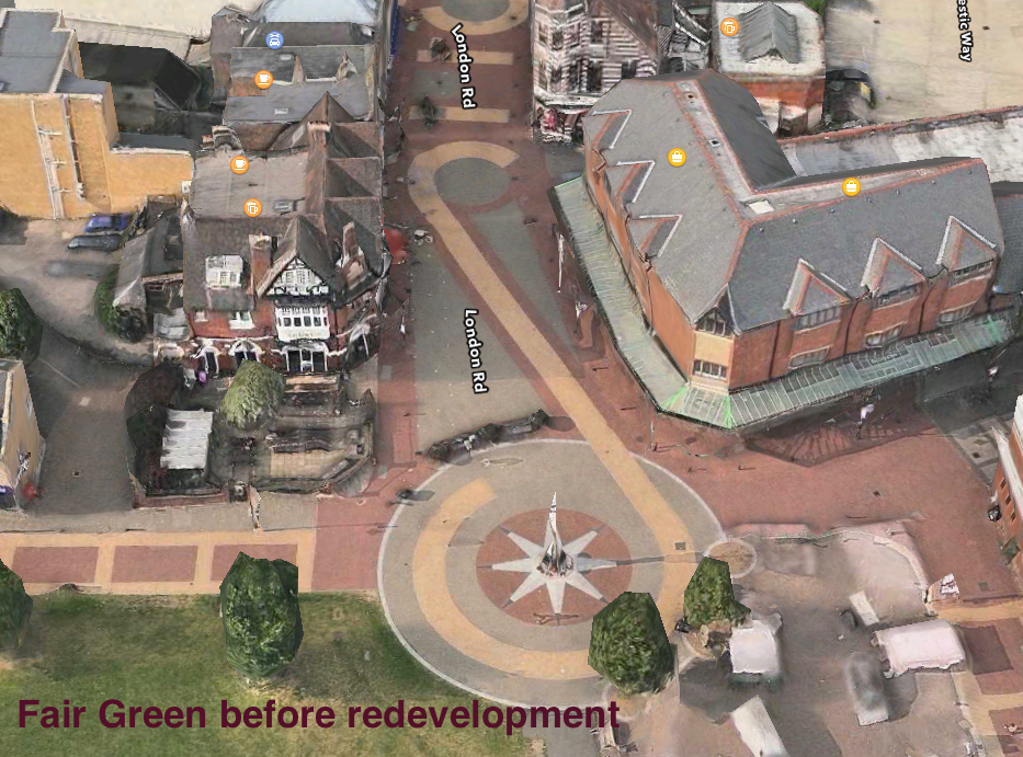 Recent history of #Mitcham - Apple Flyover map of Fair Green before #RediscoverMitcham redevelopment started