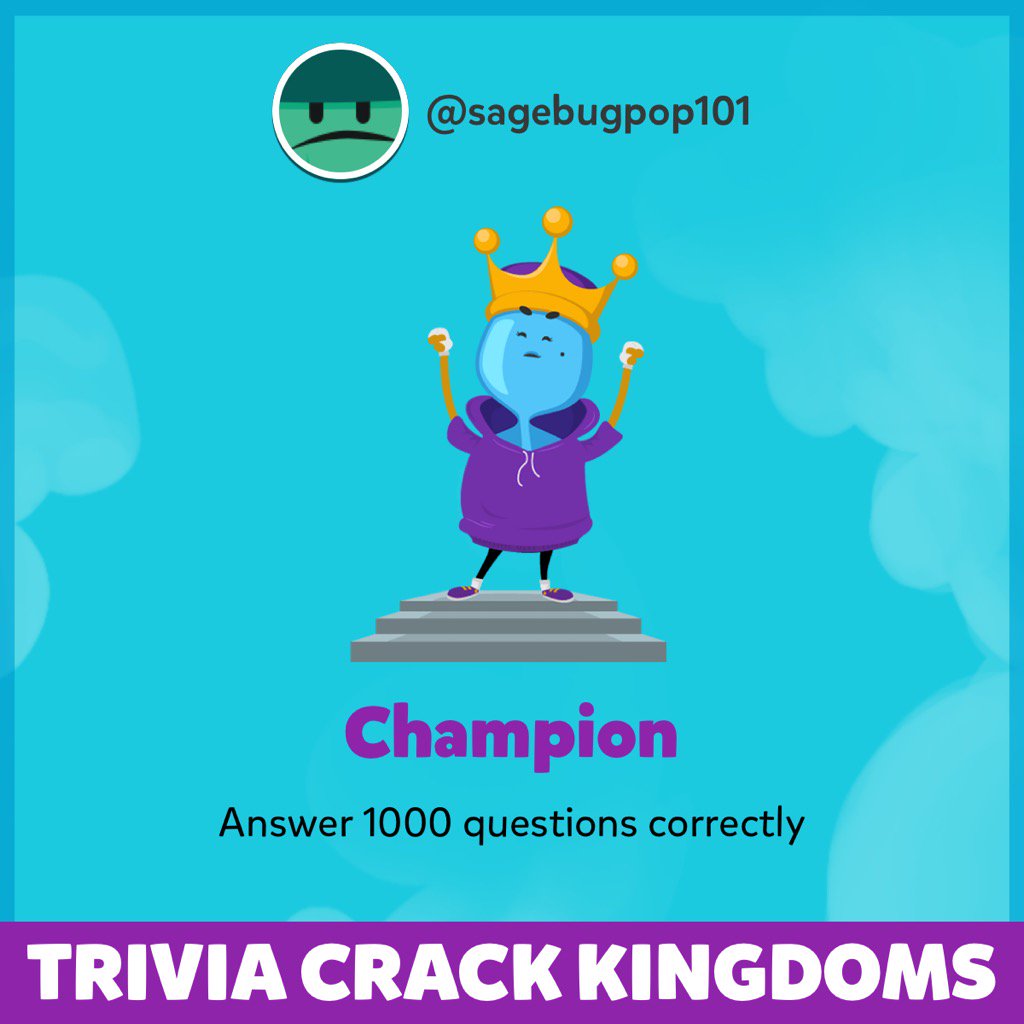 sagebug101's tweet photo. I just unlocked the Champion achievement in Trivia Crack Kingdoms https://t.co/iC4z1Ngc8k https://t.co/XyThP5roDt