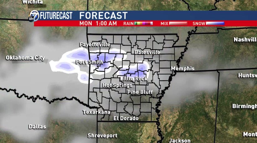 ToddYakoubian's tweet photo. Flurries and areas of light snow still possible tonight and early Monday morning. #ARWX https://t.co/96LctTEJ86