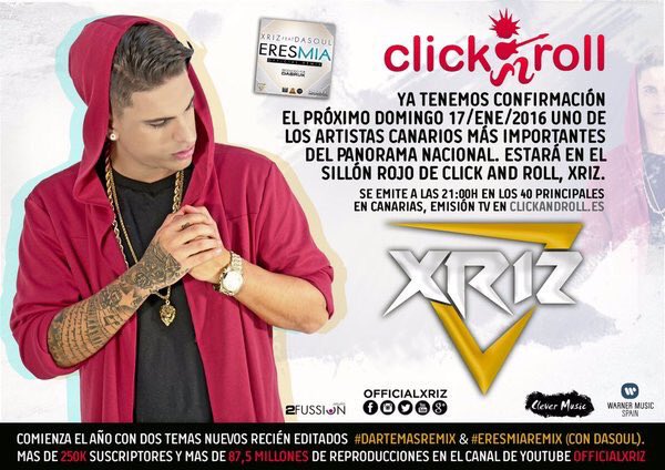 CFOfficialXriz's tweet photo. Hoy @OfficialXriz estará en @click_roll a las 21h (Canarias), una más en el resto! Twittearemos con #XRIZenCnR 🎥 https://t.co/jHLbhTi5w0