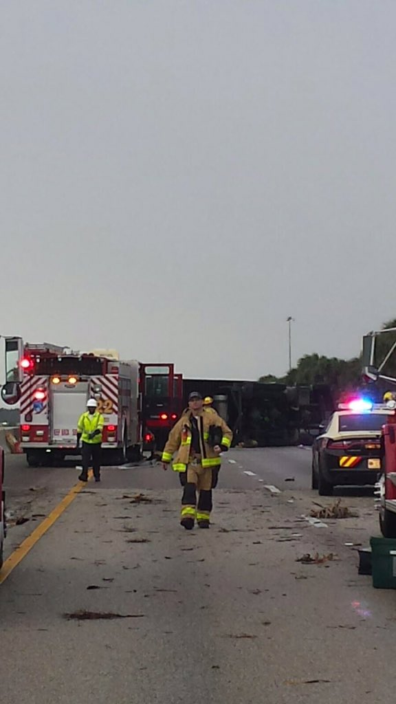IAFF2959's tweet photo. Units on-scene of MVA at Bridge and I-95 for a truck flipped over by tornado. https://t.co/qDxuJIgL5J