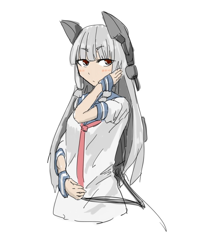 murakumo (kancolle) 1girl solo long hair grey hair white background headgear simple background  illustration images