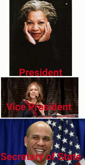 harlowdallas163's tweet image. @ToniMorrrison @GloriaSteinem @CoryBooker My dream.  This would get things done!!! #writeins