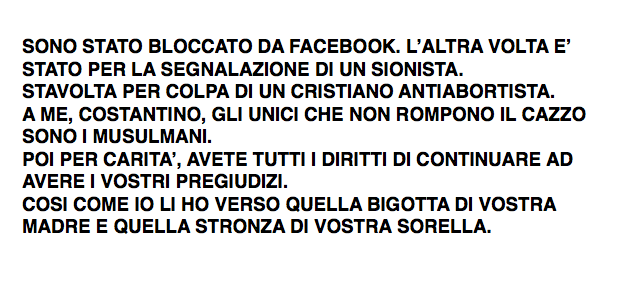 Sono stato bloccato da Facebook, again. E non potete prendere che esprima il mio disappunto in soli 140 caratteri.