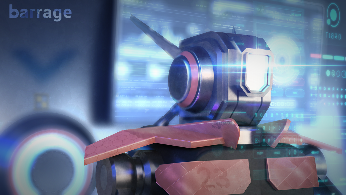 BarrageGame's tweet photo. The AI assistance bot is ready to teach you how to smash planets in Barrage. #gamedev #indiedev https://t.co/ZpBYsJzATR