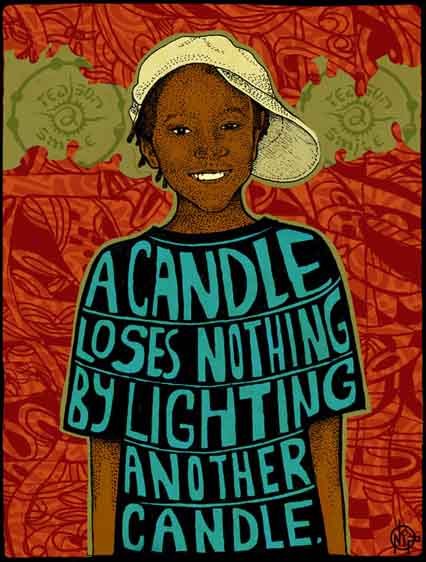 CoryBooker's tweet photo. "A candle loses nothing by lighting another candle." Art by https://t.co/N3OEE7LMh2 https://t.co/t5876qqCbx