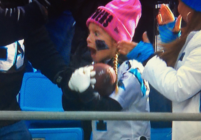 VIDEO: Young Panthers fan loses her mind after getting TD ball from Jonathan Stewart ble.ac/1RNWjKO