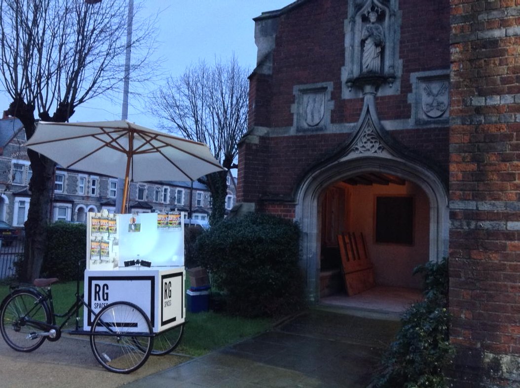 RGspaces Tricycle at a great #rdguk space <a href="/StBartsTheatre/">St Bart's Theatre</a> with info about @Reading2016. Great to meet some dancers.