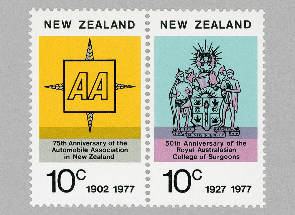 MintNeverHinged's tweet photo. Anniversaries. New Zealand, 1977. Design: Peter Blackie. #mintneverhinged #postage-stamps https://t.co/9WOu76APc5 https://t.co/EA7IgFFOIR