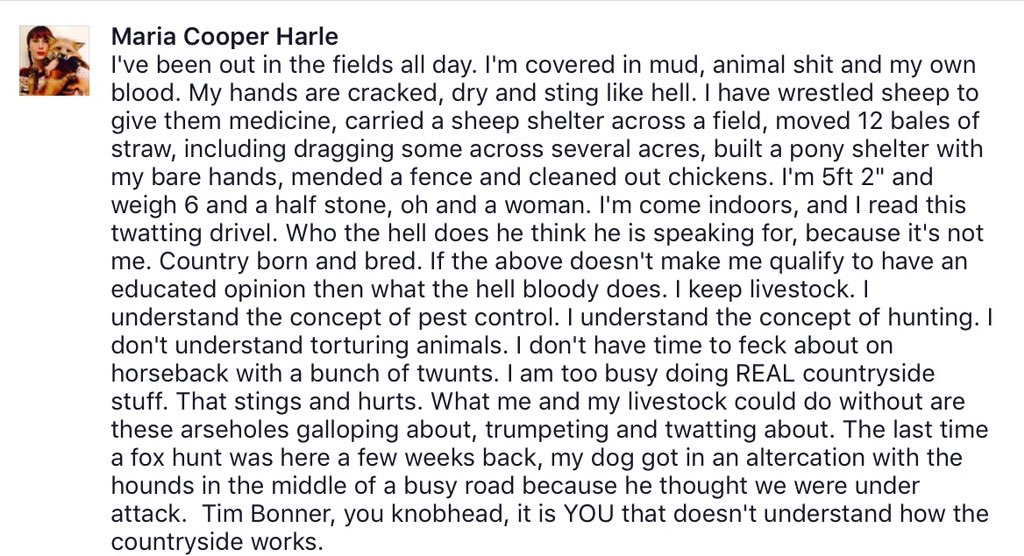 HoundsOff's tweet photo. Maria Cooper Harle responds to those who say "antis" don't understand country ways @TeamFox2015 https://t.co/2FxHCNoWzu