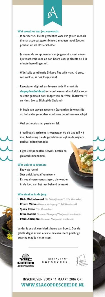 23 mei 2016 is het weer Slag op de Schelde! Inschrijven voor deze meest unieke KOOKwedstrijd van NL kan vanaf nu! RT