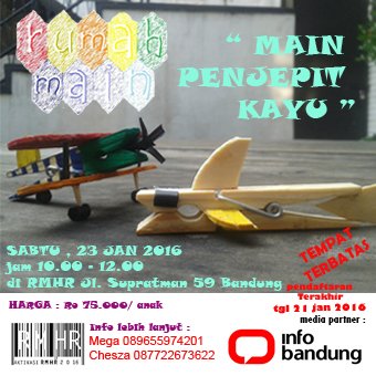 Mari Main penjepit Kayu. Workshop kreatif untuk Anak usia 4-13. Luangkan waktu anda 2 jam saja utk main bersama anak